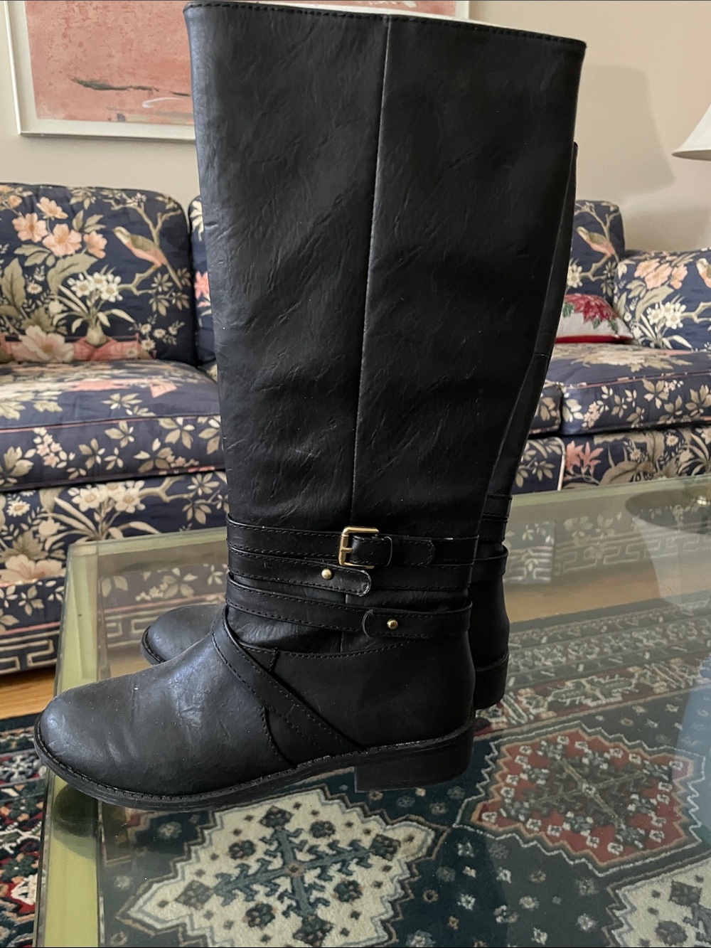 Classic Black Over-the-Knee Buckle Riding Boots